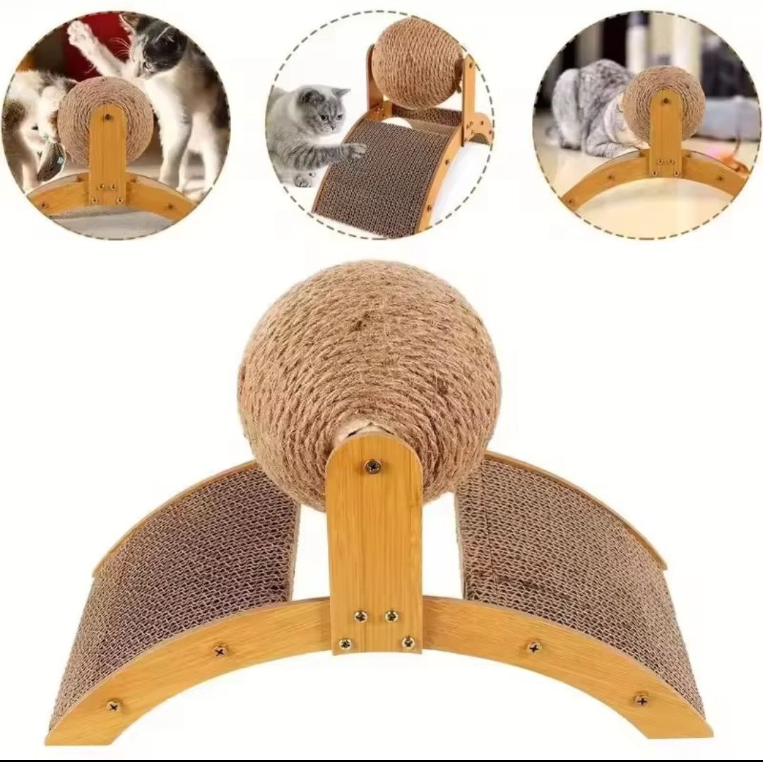 Wooden Cat Scratching Ball 2 In 1 Cat Scratcher Sisal Scratch Board Wear-Resistant Grinding Paw Toy Solid Wood Scraper for Cats