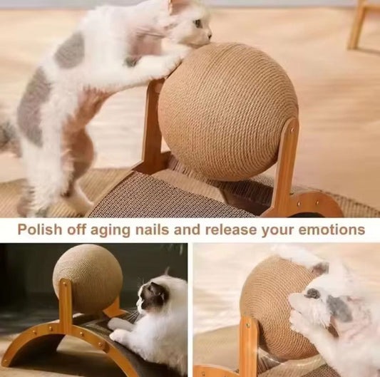 Wooden Cat Scratching Ball 2 In 1 Cat Scratcher Sisal Scratch Board Wear-Resistant Grinding Paw Toy Solid Wood Scraper for Cats