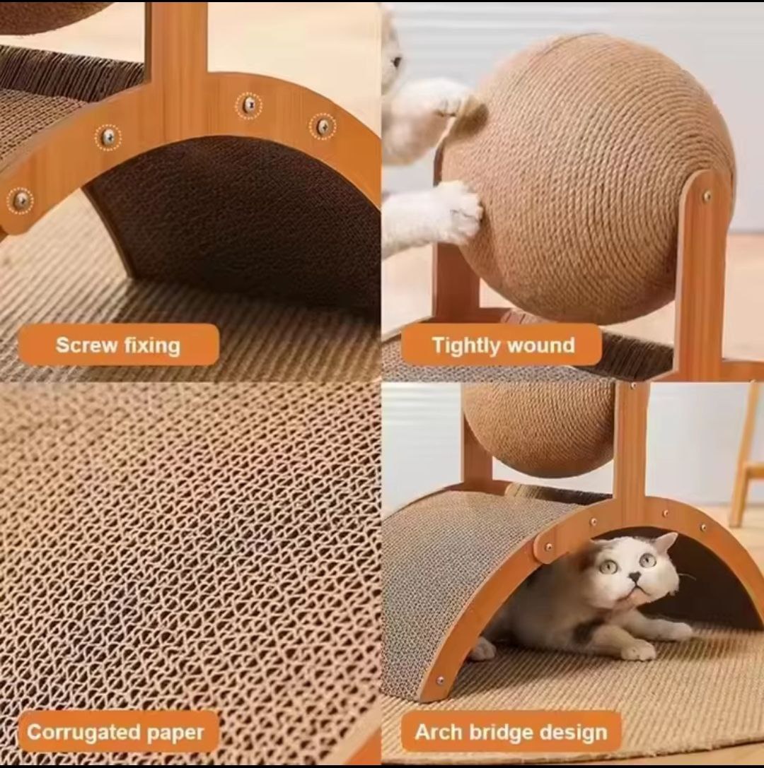 Wooden Cat Scratching Ball 2 In 1 Cat Scratcher Sisal Scratch Board Wear-Resistant Grinding Paw Toy Solid Wood Scraper for Cats