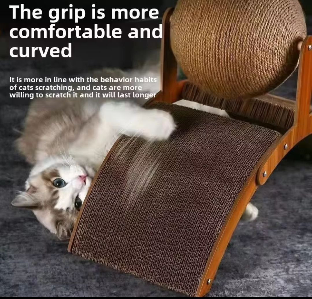 Wooden Cat Scratching Ball 2 In 1 Cat Scratcher Sisal Scratch Board Wear-Resistant Grinding Paw Toy Solid Wood Scraper for Cats