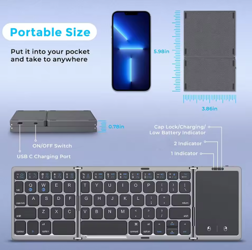 Foldable Bluetooth Keyboard with Touchpad