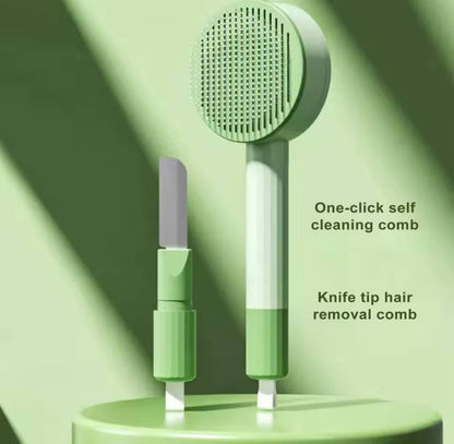 2-in-1 Cat Grooming Brush & Pet Comb – Self-Cleaning Deshedding Tool