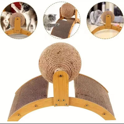 Wooden Cat Scratching Ball 2 In 1 Cat Scratcher Sisal Scratch Board Wear-Resistant Grinding Paw Toy Solid Wood Scraper for Cats
