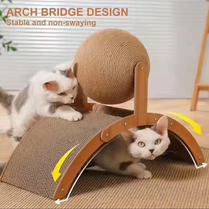 Wooden Cat Scratching Ball 2 In 1 Cat Scratcher Sisal Scratch Board Wear-Resistant Grinding Paw Toy Solid Wood Scraper for Cats
