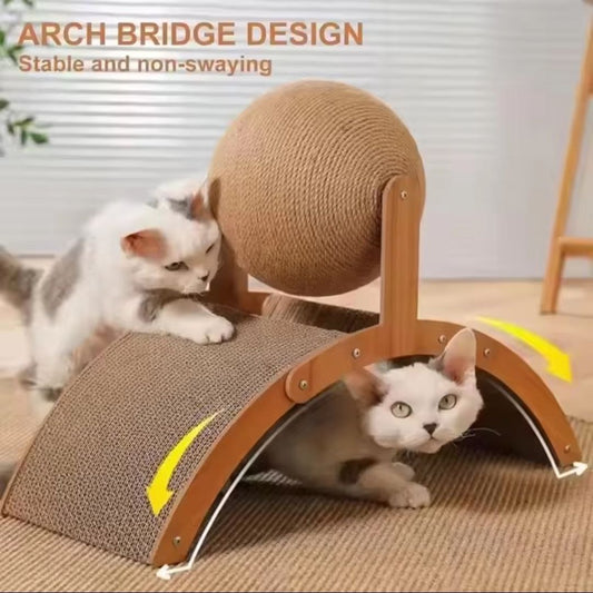 Wooden Cat Scratching Ball 2 In 1 Cat Scratcher Sisal Scratch Board Wear-Resistant Grinding Paw Toy Solid Wood Scraper for Cats